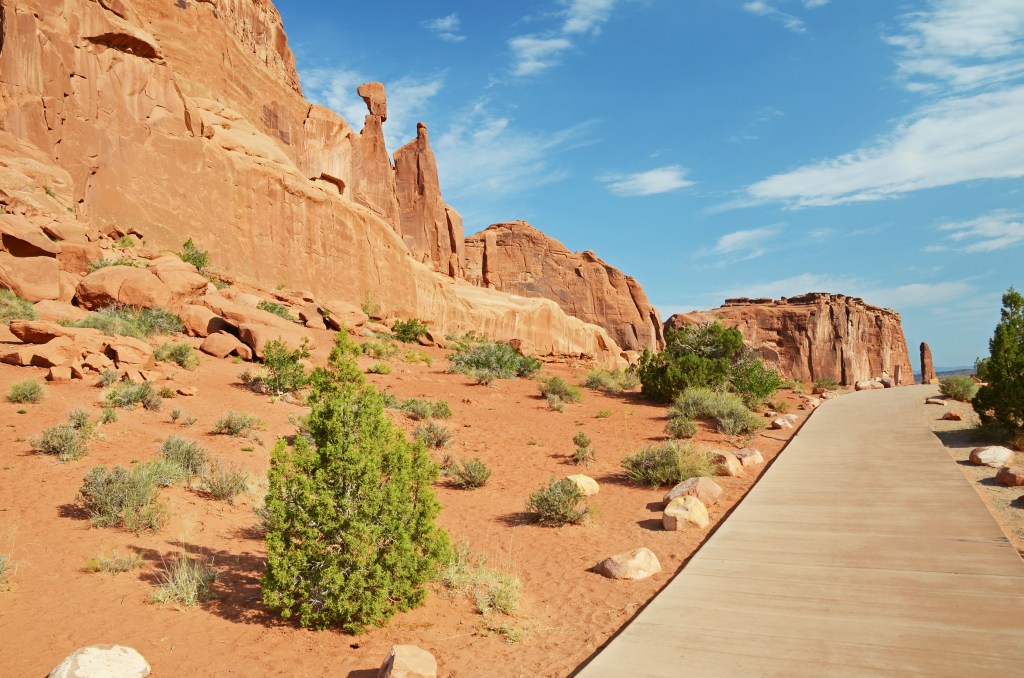 A paved boardwalk in Arches National Park