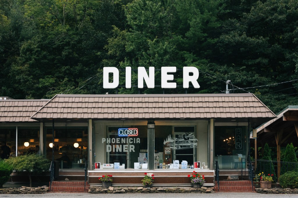 Outside of a vintage American diner