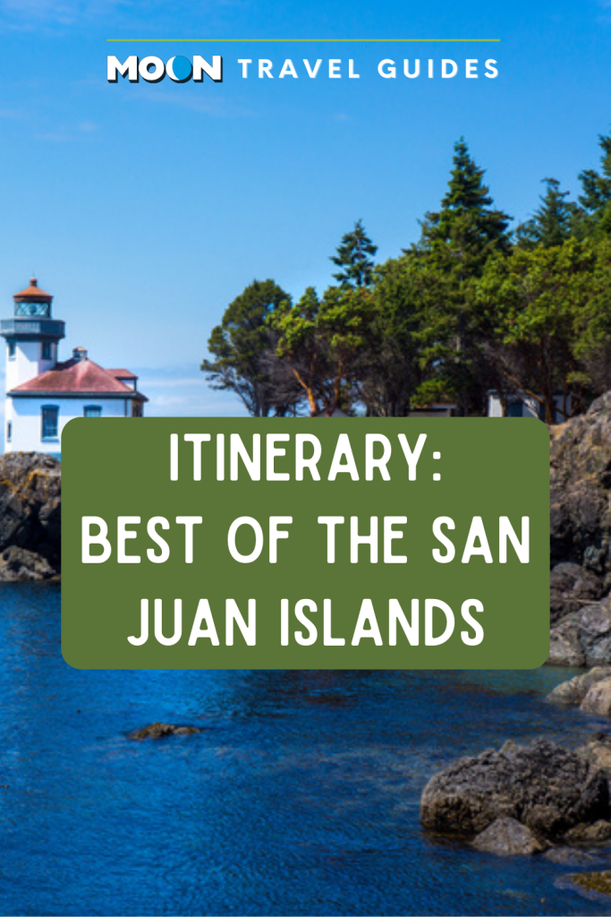 Image of lighthouse and ocean with text Itinerary: Best of the San Juan Islands