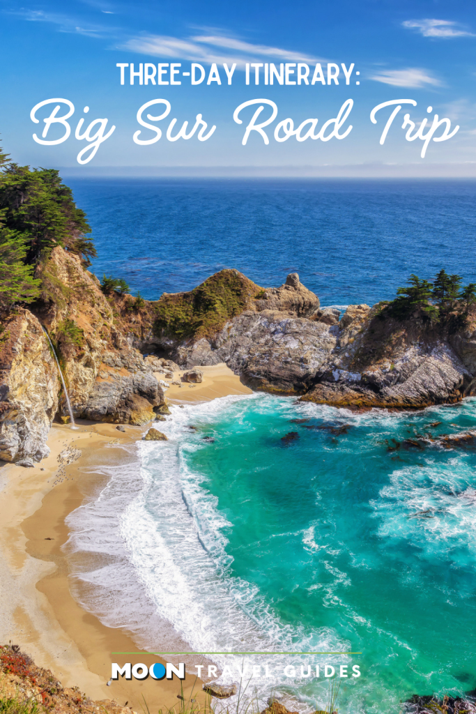 Image of ocean cove with text Three-Day Itinerary: Big Sur Road Trip